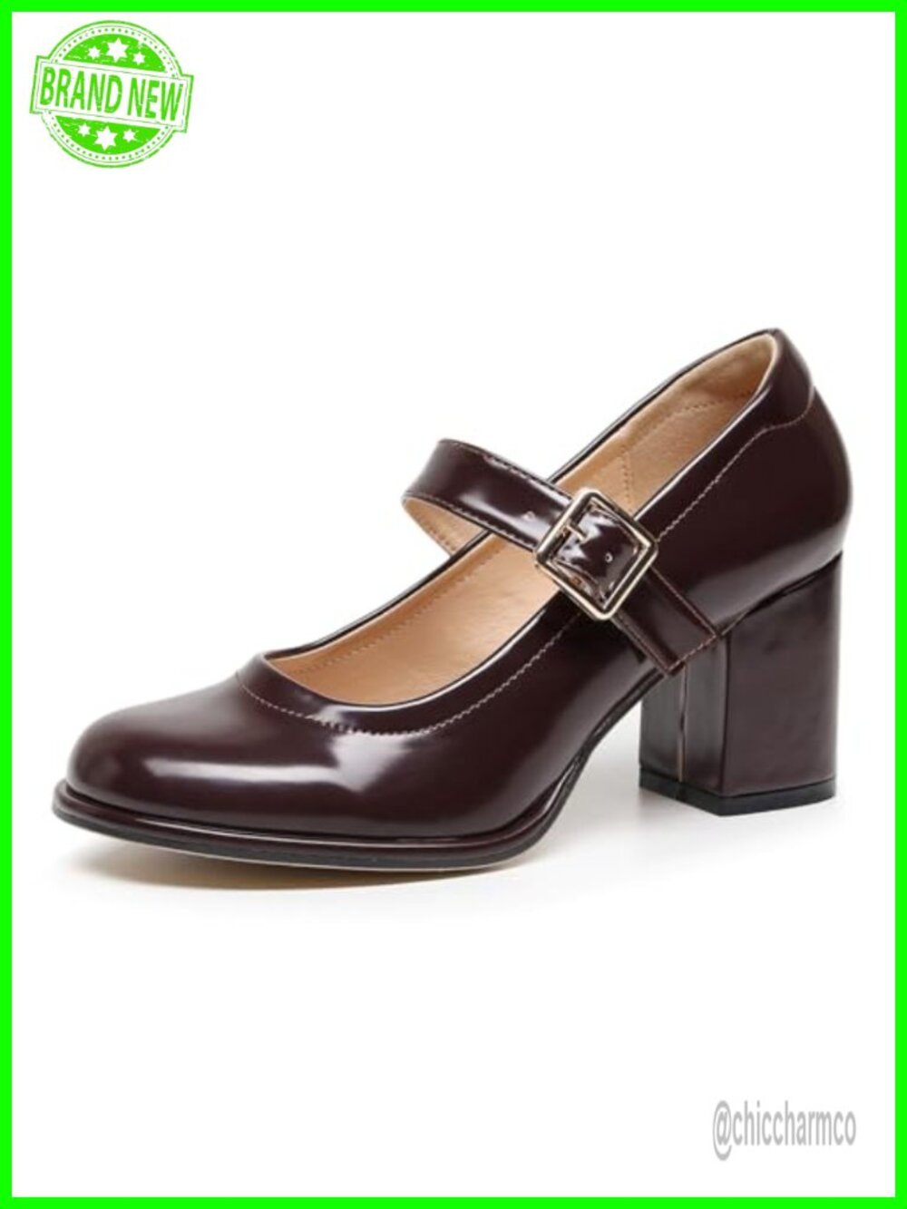 Women's Chunky Block Heel Mary Jane Pumps Buckle Strap PU Leather